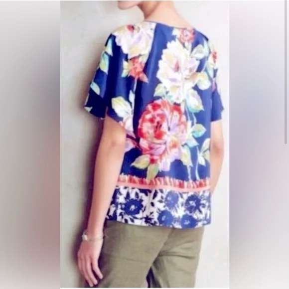 Anthropologie Floral Silk Top 2 - Picture 2 of 9